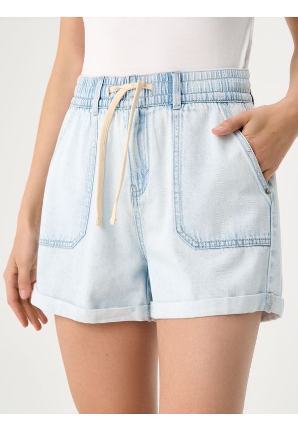 Sinsay - Szorty jeansowe paperbag high waist - niebieski. Stan: podwyższony. Kolor: niebieski. Materiał: jeans