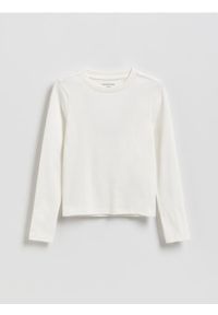 Reserved - Gładka koszulka - złamana biel. Materiał: bawełna. Wzór: gładki
