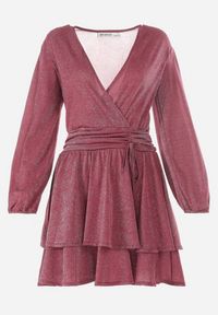 Born2be - Bordowa Sukienka Rozkloszowana z Metaliczną Nitką Adine. Okazja: na co dzień, na imprezę. Typ kołnierza: dekolt w kształcie V. Kolor: czerwony. Typ sukienki: rozkloszowane. Styl: casual, elegancki #5