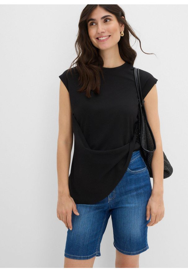 bonprix - Bermudy jeansowe ze średnim stanem. Kolor: niebieski. Sezon: lato