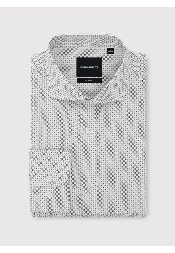 Pako Lorente - PAKO LORENTE - Biała koszula męska w mikrowzór. Kolor: biały. Materiał: elastan, bawełna. Długość rękawa: długi rękaw. Długość: długie
