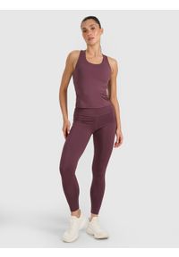 4f - 4F Legginsy treningowe szybkoschnące damskie - brązowe XL. Stan: podwyższony. Kolor: brązowy. Materiał: dzianina, materiał, syntetyk, włókno, elastan. Wzór: gładki, ze splotem. Sport: fitness