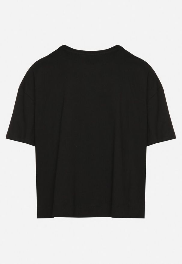 Born2be - Czarny Bawełniany T-shirt Ozdobiony Cyrkoniami Fadelis. Okazja: na co dzień, na spotkanie biznesowe. Kolor: czarny. Materiał: bawełna. Wzór: aplikacja. Styl: casual, biznesowy, elegancki