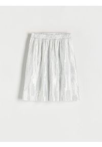 Reserved - Spódnica z błyszczącej tkaniny - ciemnoszary. Kolor: szary. Materiał: tkanina #1