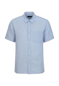 Ochnik - Koszula męska z krótkim rękawem. Kolor: niebieski. Materiał: bawełna. Długość rękawa: krótki rękaw. Długość: krótkie