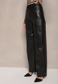 Renee - Czarne Szerokie Spodnie High Waist z Imitacji Skóry Enawinn. Okazja: na co dzień, na imprezę. Stan: podwyższony. Kolor: czarny. Materiał: skóra. Styl: casual, elegancki #3