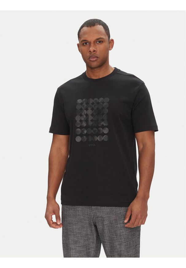 BOSS T-Shirt Tee Print Striped C 50537845 Czarny Relaxed Fit. Kolor: czarny. Materiał: bawełna. Wzór: nadruk