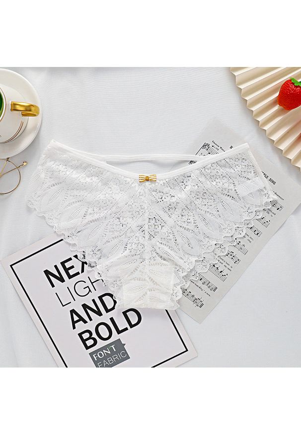 Intica - Majtki koronkowe ze strapsami eleganckie Herlaug. Kolor: biały. Materiał: koronka. Wzór: koronka