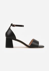 Renee - Czarne Eleganckie Sandały na Słupkowym Obcasie z Paskiem Wokół Kostki Aebella. Zapięcie: pasek. Kolor: czarny. Materiał: satyna. Obcas: na obcasie. Styl: elegancki. Wysokość obcasa: średni #4