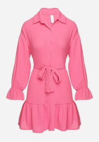 Born2be - Różowa Koszulowa Sukienka z Wiązanym Paskiem Stevania. Kolor: różowy. Materiał: materiał. Typ sukienki: koszulowe. Długość: mini #2