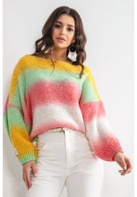 Fobya - Kolorowy sweter Oversize z Półokrągłym Dekoltem - Tahiti. Materiał: poliester, akryl, poliamid, wełna. Wzór: kolorowy