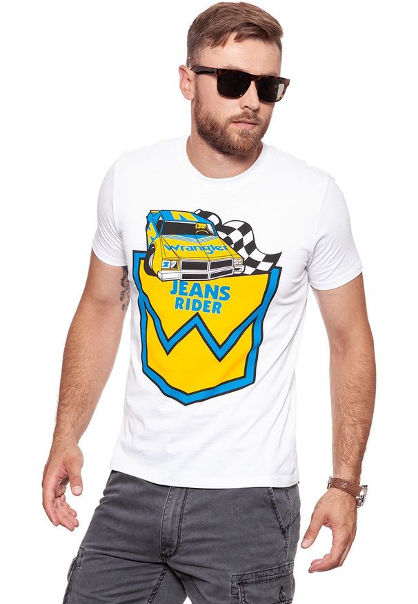 Wrangler - WRANGLER T SHIRT B&Y CREW TEE WHITE W7C41FK12 112131688. Materiał: bawełna. Wzór: nadruk. Sezon: lato