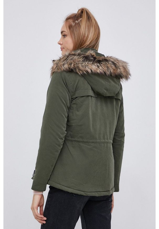 only - Only Parka damska zimowa. Okazja: na co dzień. Typ kołnierza: kaptur. Kolor: zielony. Materiał: poliester, tkanina. Wzór: gładki. Sezon: zima. Styl: casual