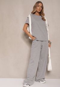 Renee - Szare Spodnie z Wiskozą o Szerokim Kroju z Cyrkoniami Zeleria. Okazja: na co dzień. Kolor: szary. Materiał: wiskoza. Styl: elegancki, casual #4
