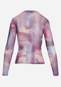 Born2be - Fioletowa Siateczkowa Bluzka Ozdobiona Abstrakcyjnym Marmurkowym Wzorem Arnileme. Kolor: fioletowy. Długość rękawa: długi rękaw. Długość: długie. Wzór: aplikacja #5