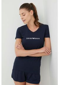 Emporio Armani Underwear t-shirt damski kolor granatowy. Kolor: niebieski. Materiał: bawełna. Długość rękawa: krótki rękaw. Długość: krótkie. Wzór: nadruk