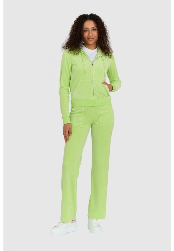 Juicy Couture - JUICY COUTURE Klasyczna welurowa rozpinana bluza dresowa damska robertson, Rozmiar S. Kolor: zielony. Materiał: welur, dresówka. Styl: klasyczny