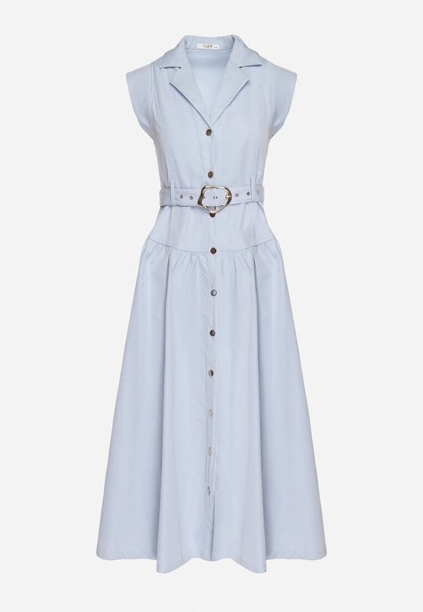 Born2be - Niebieska Sukienka Koszulowa Ozdobiona Paskiem Devikka. Okazja: na co dzień. Kolor: niebieski. Materiał: skóra. Wzór: aplikacja. Typ sukienki: koszulowe. Styl: elegancki, klasyczny, casual