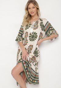 Born2be - Ciemnozielona Wiskozowa Sukienka Pudełkowa z Abstrakcyjnym Wzorem Reviona. Okazja: na co dzień, na spotkanie biznesowe. Kolor: zielony. Materiał: wiskoza. Styl: biznesowy, elegancki, casual #7