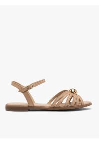 Ryłko - Beżowe sandały damskie płaskie. Zapięcie: sprzączka. Kolor: beżowy. Materiał: skóra. Styl: street #1