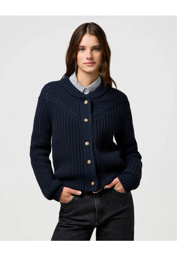 Wrangler - DAMSKI SWETER WRANGLER WESTERN CARDIGAN DARK NAVY 112370796