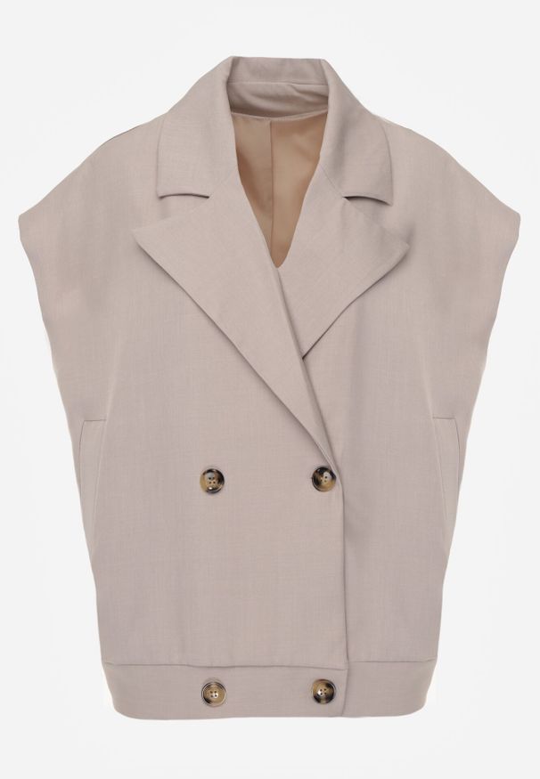 Born2be - Beżowa Garniturowa Kamizelka Oversize z Dwurzędowym Zapięciem Edriana. Okazja: do pracy, na co dzień, na spotkanie biznesowe. Kolor: beżowy. Materiał: jeans, poliester. Styl: elegancki, biznesowy, klasyczny, casual