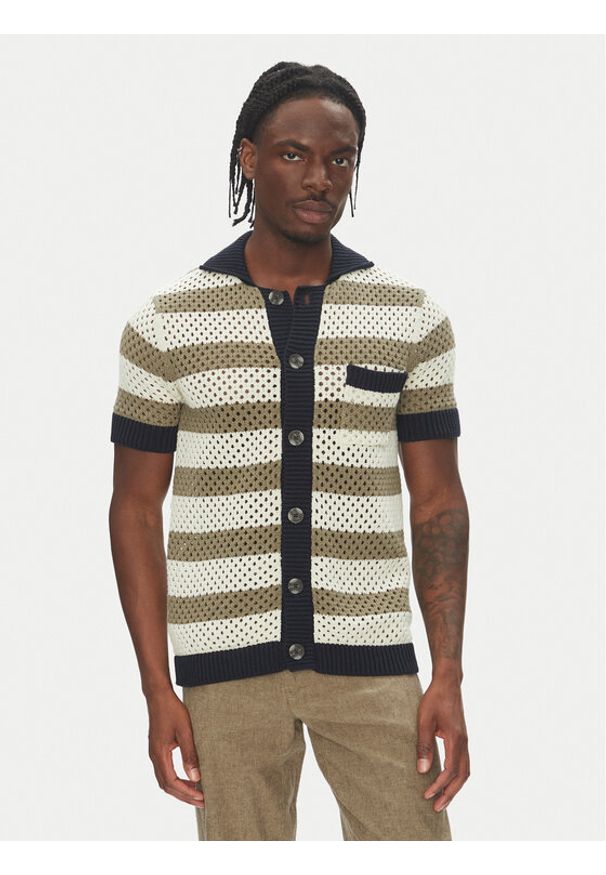 Lindbergh Kardigan 30-804112 Beżowy Relaxed Fit. Kolor: beżowy. Materiał: bawełna