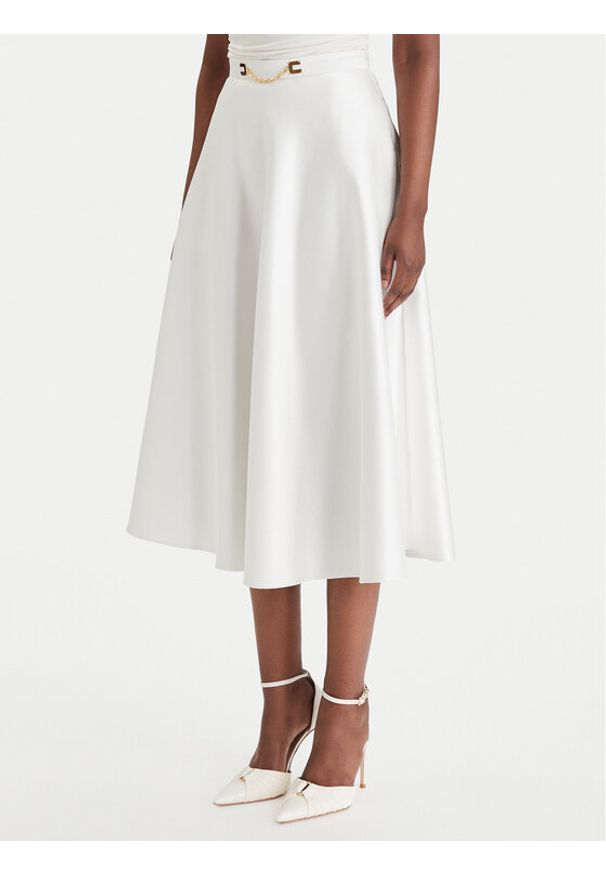Elisabetta Franchi Spódnica midi GO-156-61E2-V320 Biały Regular Fit. Kolor: biały. Materiał: syntetyk