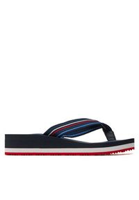 TOMMY HILFIGER - Tommy Hilfiger Japonki Wedge Stripes Beach Sandal FW0FW07858 Granatowy. Kolor: niebieski. Materiał: materiał #5