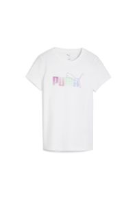 Puma - Damska koszulka z nakładającymi się na siebie grafikami PUMA White. Kolor: biały. Sport: fitness