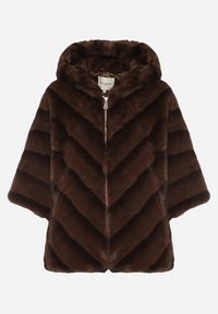 Born2be - Brązowa Kurtka Futerko Oversize z Kapturem i Rękawami 3/4 Idanne. Okazja: na co dzień. Typ kołnierza: kaptur. Kolor: brązowy. Materiał: futro. Styl: klasyczny, casual, elegancki #3
