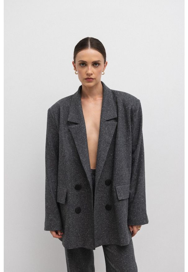 Marsala - Wełniana marynarka z marszczeniem w kolorze GRAFIT nakrapiany -ROCHELLE. Materiał: wełna. Sezon: lato. Styl: klasyczny, elegancki