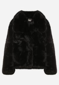 Born2be - Czarna Jednorzędowa Kurtka Futerko z Szerokim Kołnierzem Conellia. Okazja: na co dzień. Kolor: czarny. Materiał: futro. Styl: casual, elegancki #5