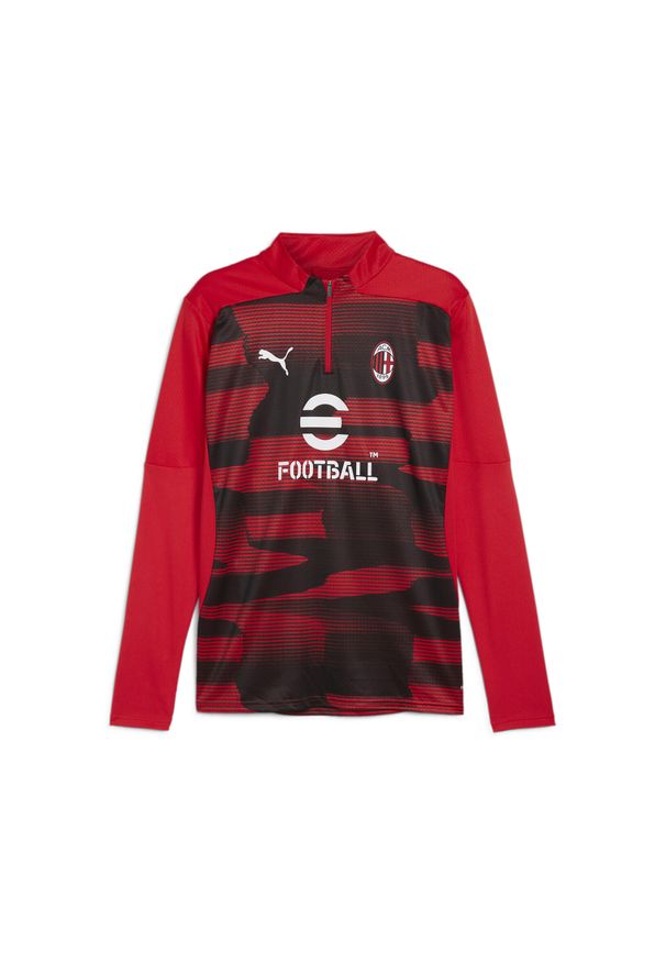 Puma - Męska bluza przedmeczowa z zamkiem 1/4 AC Milan PUMA For All Time Red Black. Kolor: czerwony, wielokolorowy, czarny. Długość rękawa: długi rękaw. Długość: długie