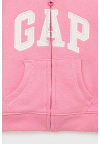 GAP bluza dziecięca kolor różowy z kapturem z aplikacją. Okazja: na co dzień. Typ kołnierza: kaptur. Kolor: różowy. Materiał: poliester. Wzór: aplikacja. Styl: casual #3