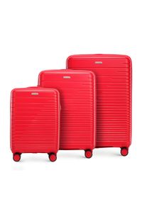 Wittchen - Zestaw walizek z polipropylenu z błyszczącymi paskami czerwony. Kolor: czerwony. Wzór: paski, aplikacja. Styl: elegancki