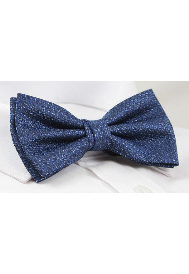 Chattier - Granatowa Mucha z Białą Poszetką, Drobny Wzór, Elegancka, Męska -CHATTIER. Kolor: niebieski. Styl: elegancki