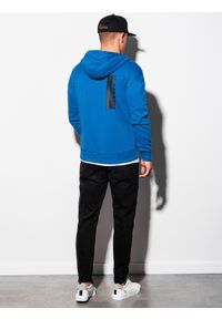 Ombre Clothing - Bluza męska rozpinana z kapturem B1076 - niebieska - XL. Typ kołnierza: kaptur. Kolor: niebieski. Materiał: poliester, bawełna. Wzór: nadruk, aplikacja