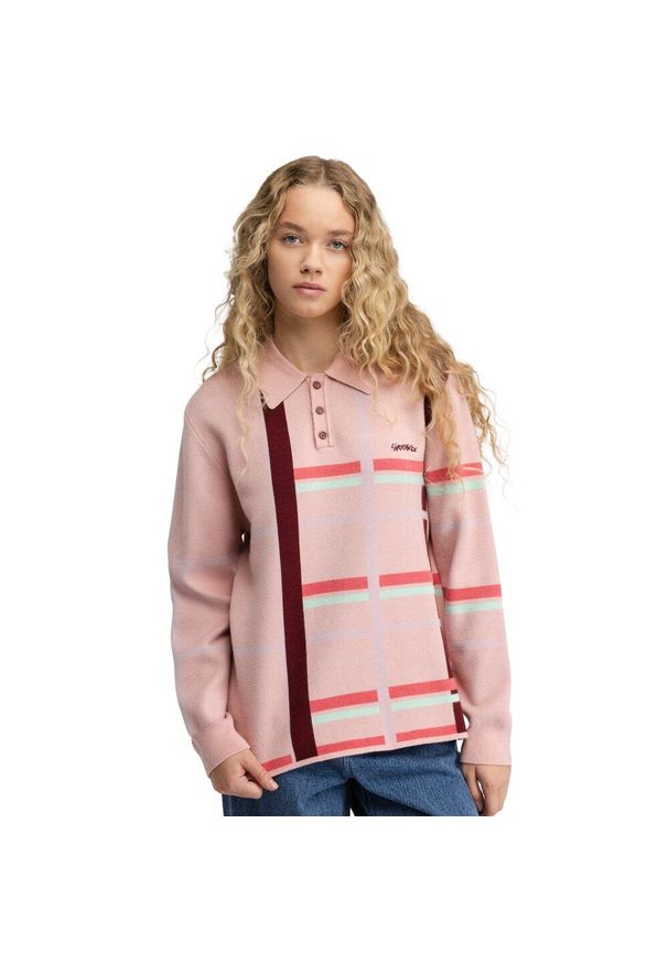 SIROKO - Damska dzianinowa koszulka polo z długim rękawem Siroko Verelle-W Pink. Typ kołnierza: polo. Kolor: różowy. Materiał: dzianina. Długość rękawa: długi rękaw. Długość: długie