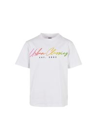 Urban Classics - T-shirt Dla Chłopca Skrypt Logo. Kolor: biały. Sport: turystyka piesza