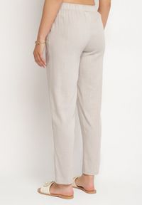 Born2be - Szare Spodnie z Lnem o Klasycznym Kroju z Gumką w Talii Filarse. Okazja: na co dzień. Kolor: szary. Materiał: len. Sezon: wiosna, lato. Styl: klasyczny #2
