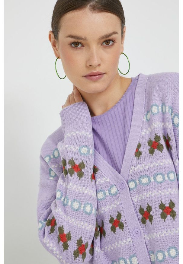 Noisy may - Noisy May kardigan damski kolor fioletowy lekki. Kolor: fioletowy. Materiał: dzianina