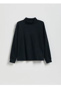 Reserved - Bawełniany longsleeve z półgolfem - czarny. Kolor: czarny. Materiał: bawełna. Długość rękawa: długi rękaw #1