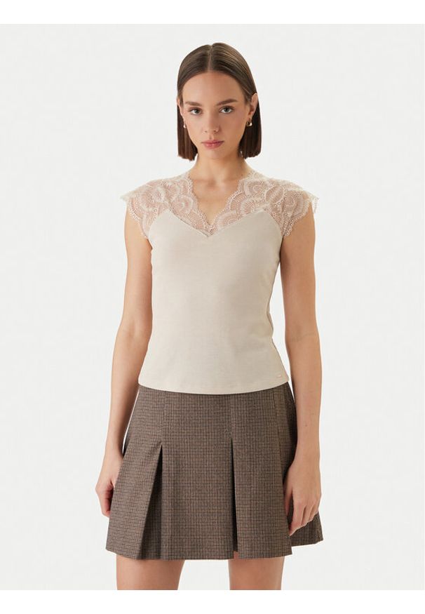 Morgan Bluzka 251-DELI Beżowy Slim Fit. Kolor: beżowy. Materiał: wiskoza, syntetyk