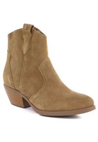 Big-Star - Skórzane botki damskie kowbojki camel Big Star TT274953. Materiał: skóra. Szerokość cholewki: normalna #1