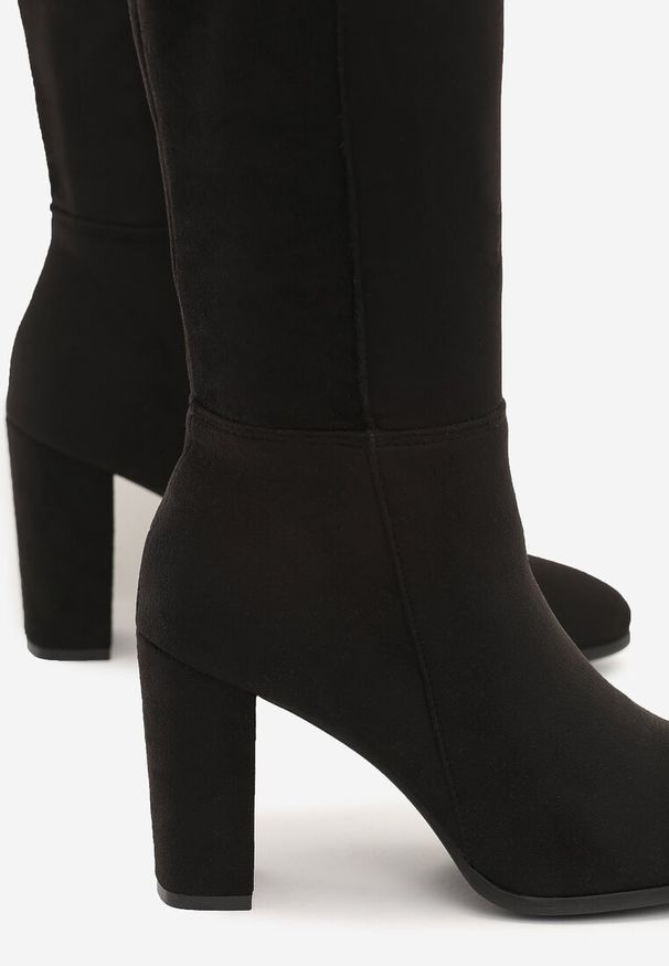 Born2be - Czarne Kozaki I Don't Care. Nosek buta: okrągły. Zapięcie: zamek. Kolor: czarny. Wzór: gładki. Wysokość cholewki: za kolano. Materiał: materiał. Sezon: zima. Obcas: na obcasie. Wysokość obcasa: średni