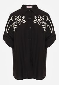 Renee - Czarna Wiskozowa Koszula Nietoperz z Regulowanymi Rękawami i Haftem Drenesh. Kolor: czarny. Materiał: wiskoza. Wzór: haft. Styl: boho #7