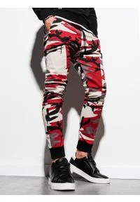 Ombre Clothing - Spodnie męskie joggery P997 - moro/czerwone - L. Kolor: czerwony. Materiał: bawełna, elastan. Wzór: moro #1