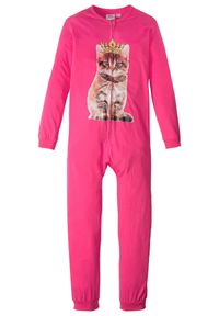 bonprix - Piżama jednoczęściowa z bawełny organicznej. Kolor: różowy. Materiał: bawełna. Wzór: nadruk #1