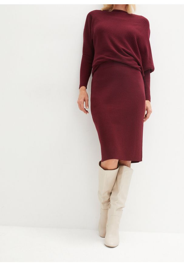 bonprix - Spódnica dzianinowa z miękkiej mieszanki wiskozy. Kolor: czerwony. Materiał: wiskoza, dzianina. Styl: klasyczny, elegancki